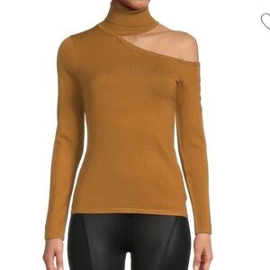 L'Agence Gold Nicky Cut Out Turtleneck Long Sleeve Sweater